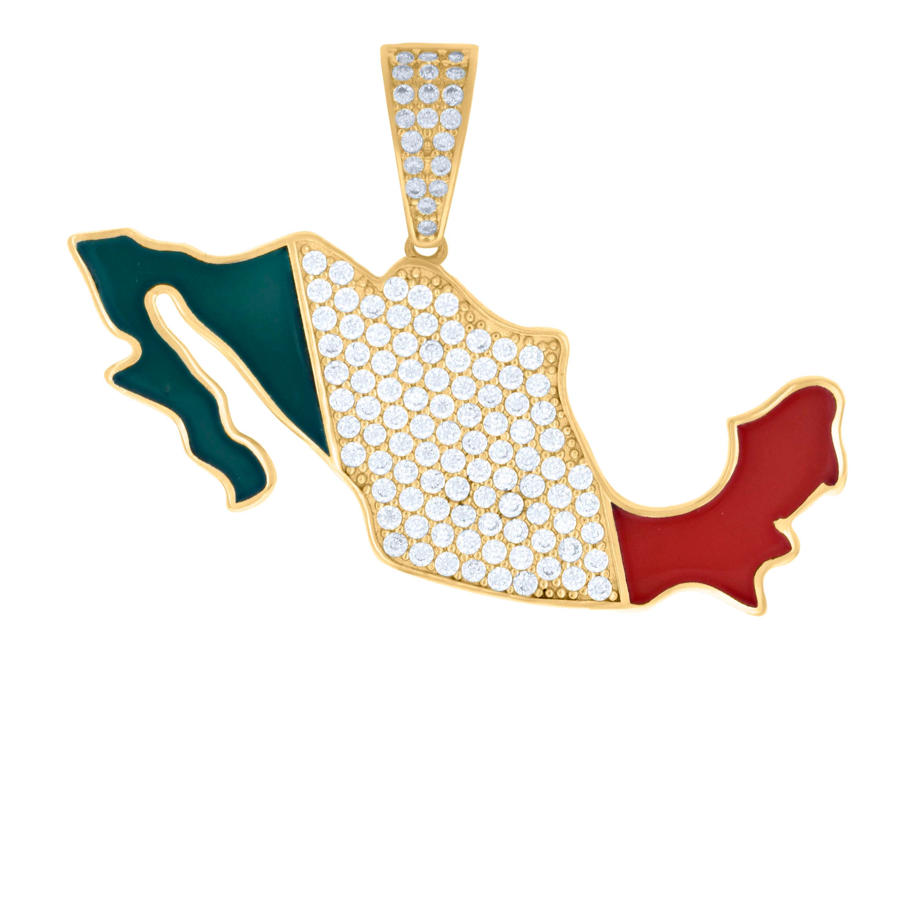 10kt Yellow Gold Mens Cubic-Zirconia Enameled Mexico Map Country Charm Pendant