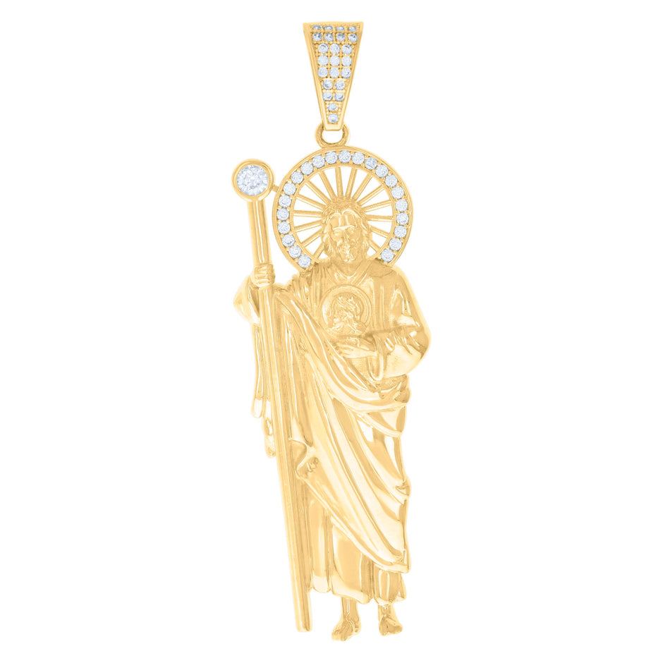 10kt Yellow Gold Mens Cubic-Zirconia St. Jude Religious Charm Pendant