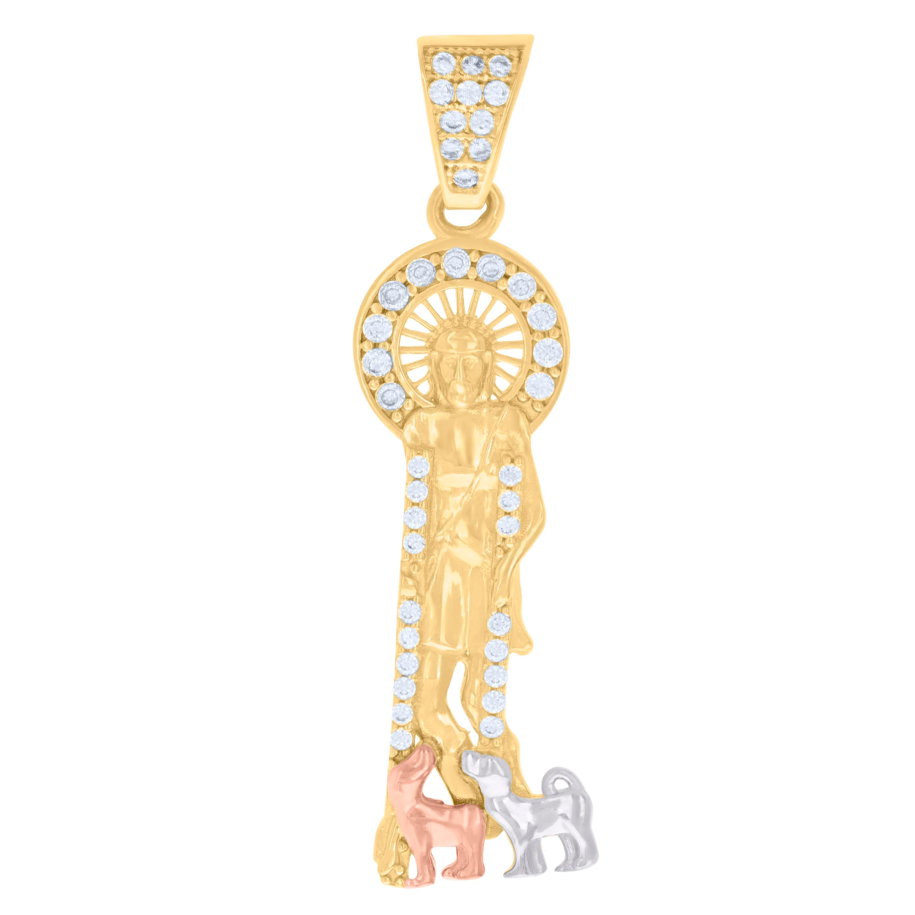 10kt Tri-Color Gold Mens Cubic-Zirconia St. Lazarus Religious Charm Pendant
