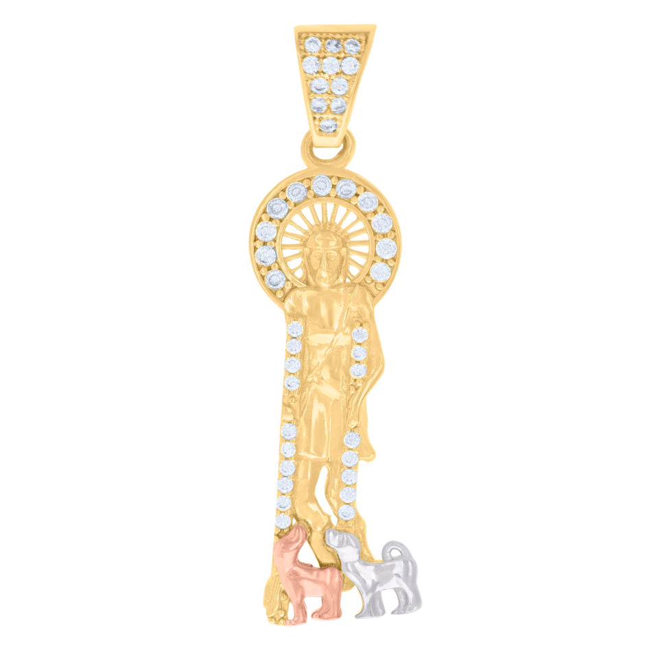 10kt Tri-Color Gold Mens Cubic-Zirconia St. Lazarus Religious Charm Pendant
