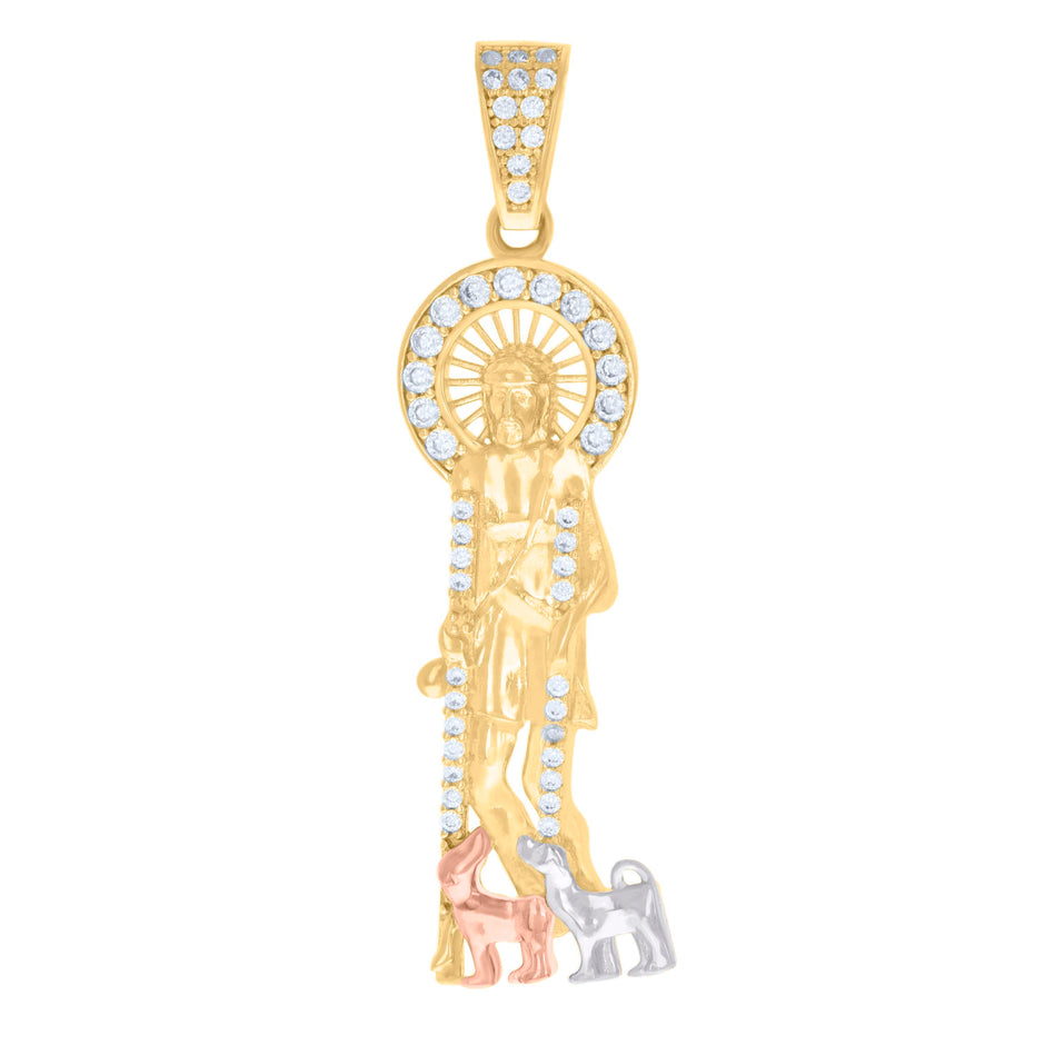 10kt Tri-Color Gold Mens Cubic-Zirconia St. Lazarus Religious Charm Pendant