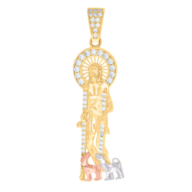 10kt Tri-Color Gold Mens Cubic-Zirconia St. Lazarus Religious Charm Pendant