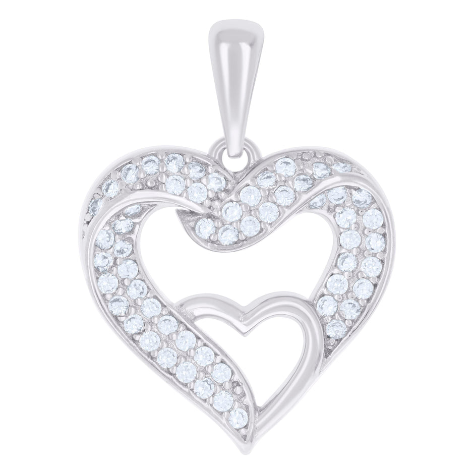 925 Sterling Silver Womens Cubic-Zirconia Heart Charm Pendant