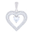 925 Sterling Silver Womens Heart Round Cubic-Zirconia Heart Charm Pendant