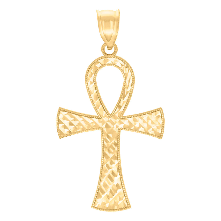 10kt Yellow Gold Unisex Egyptian Ankh Cross Religious Charm Pendant