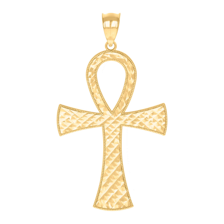 10kt Yellow Gold Mens Egyptian Ankh Cross Religious Charm Pendant