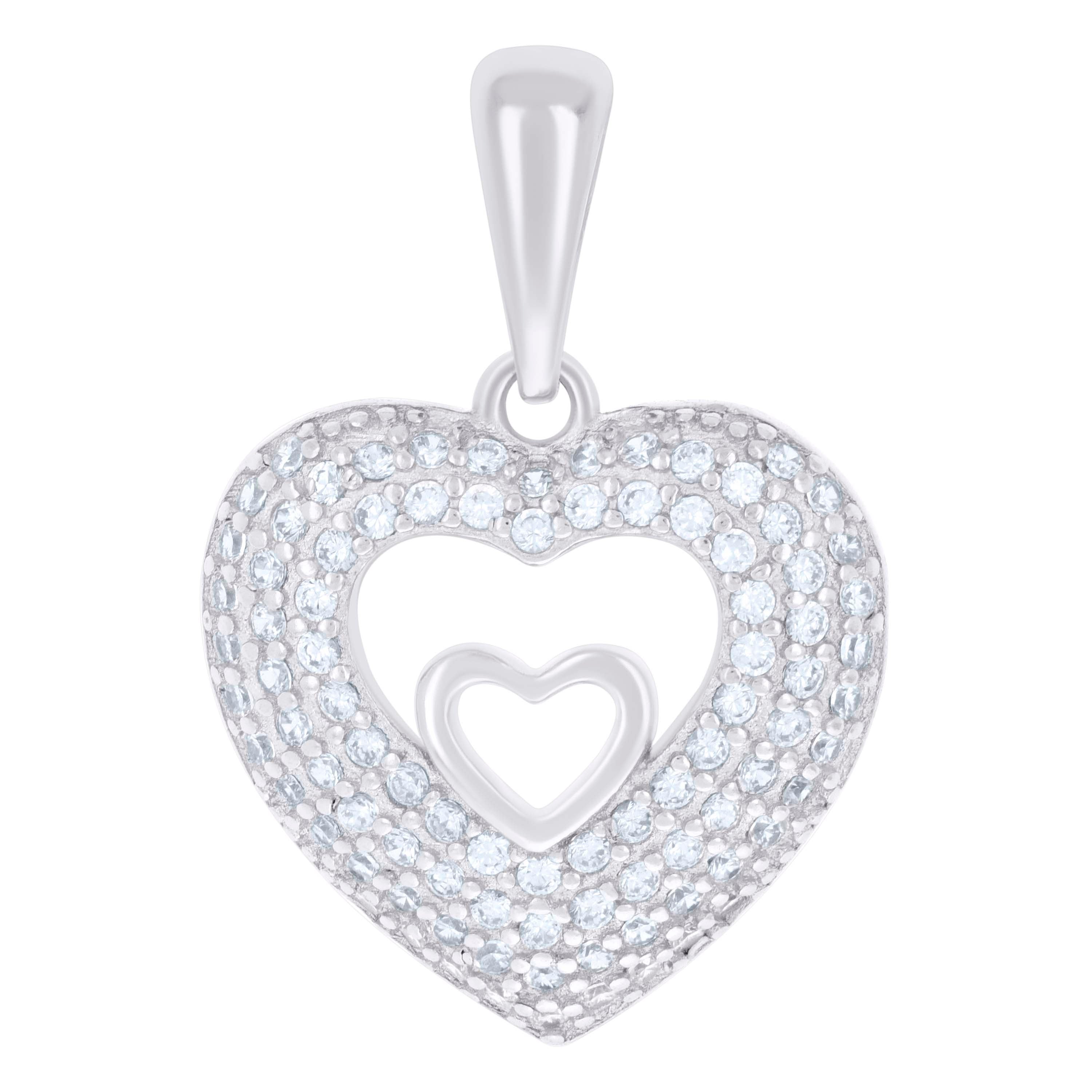 925 Sterling Silver Womens Cubic-Zirconia Double Heart Charm Pendant