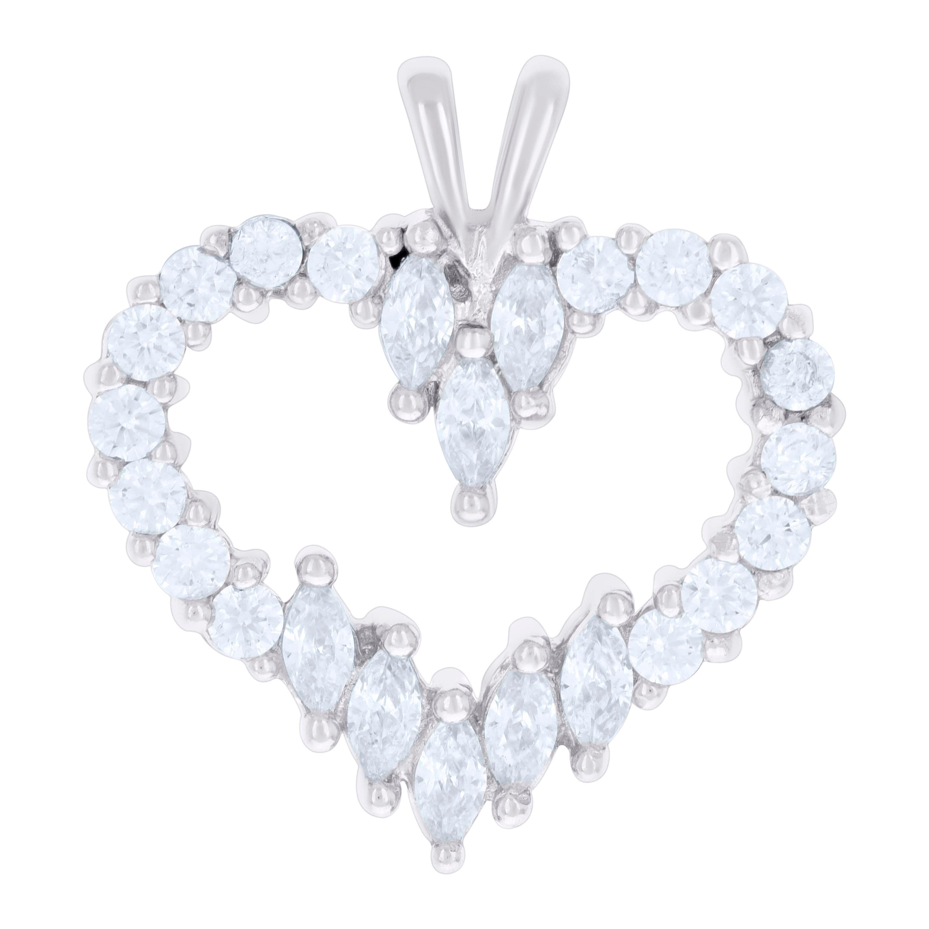 925 Sterling Silver Womens Marquise Round Cubic-Zirconia Heart Charm Pendant