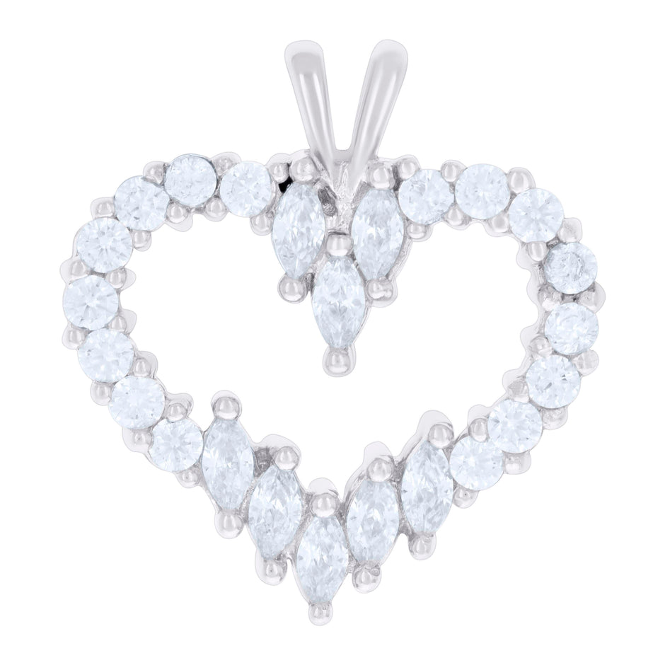 925 Sterling Silver Womens Marquise Round Cubic-Zirconia Heart Charm Pendant