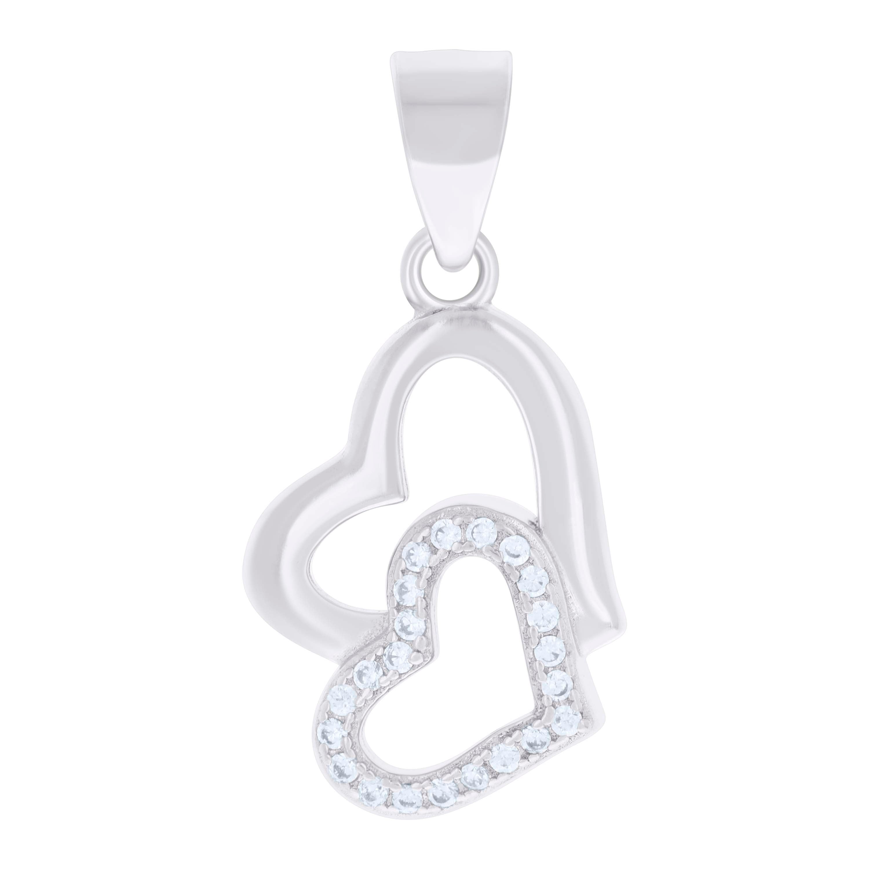 925 Sterling Silver Womens Cubic-Zirconia Double Heart Charm Pendant