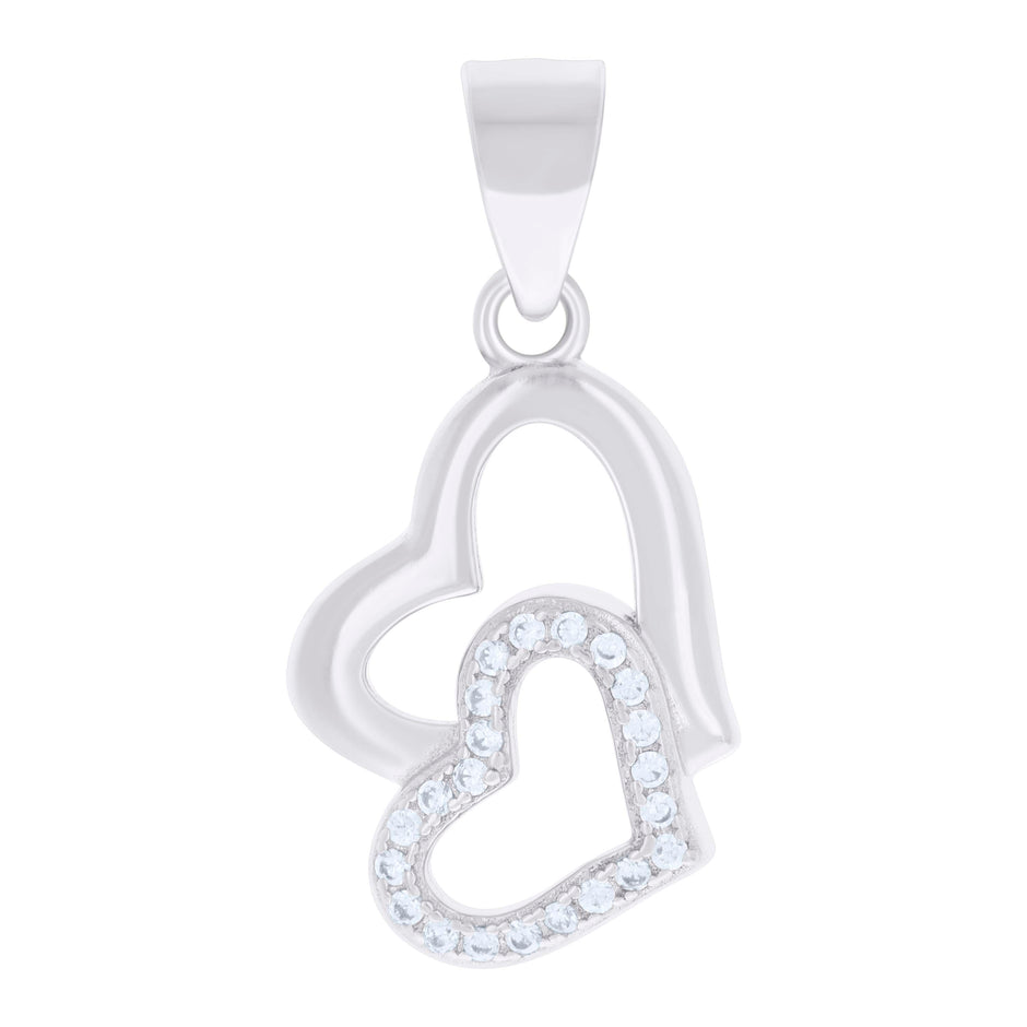 925 Sterling Silver Womens Cubic-Zirconia Double Heart Charm Pendant