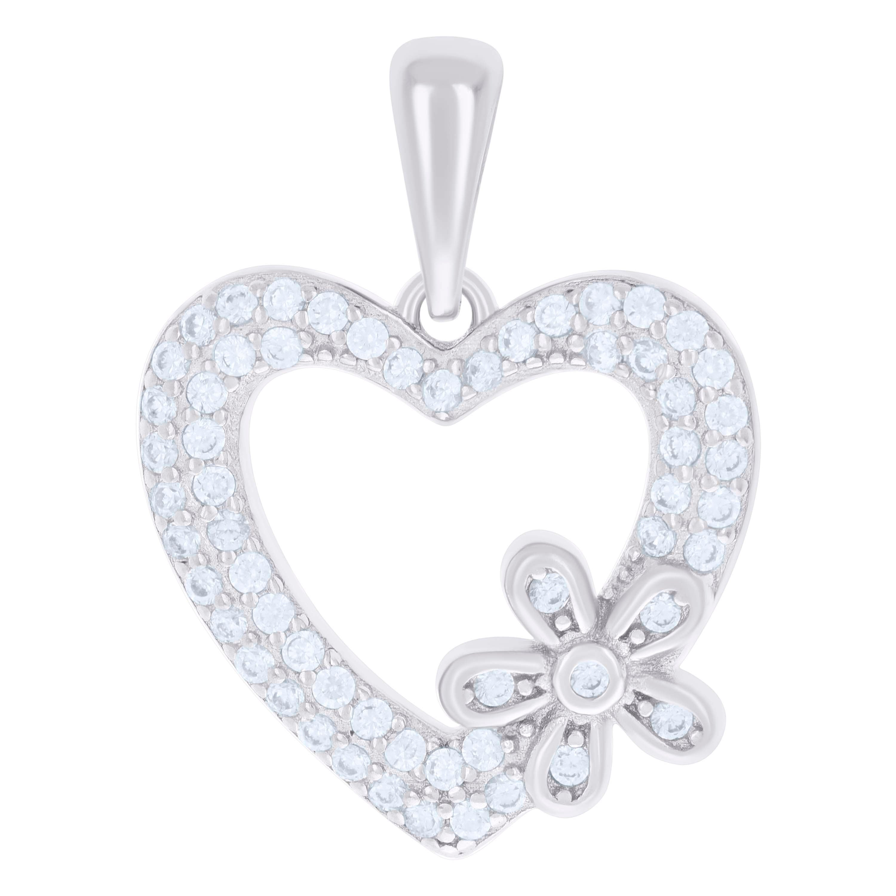 925 Sterling Silver Womens Cubic-Zirconia Flower Heart Charm Pendant