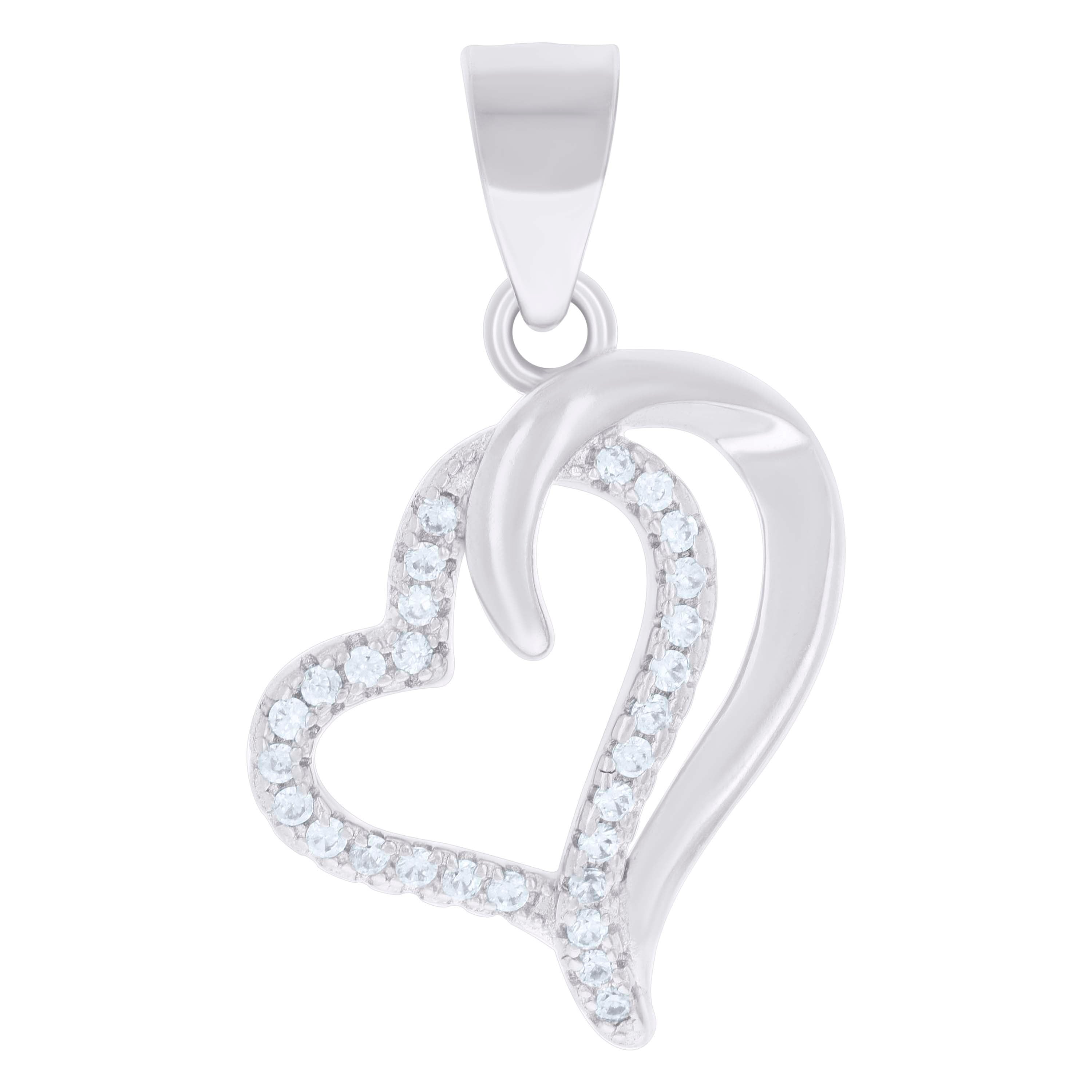 925 Sterling Silver Womens Cubic-Zirconia Heart Charm Pendant