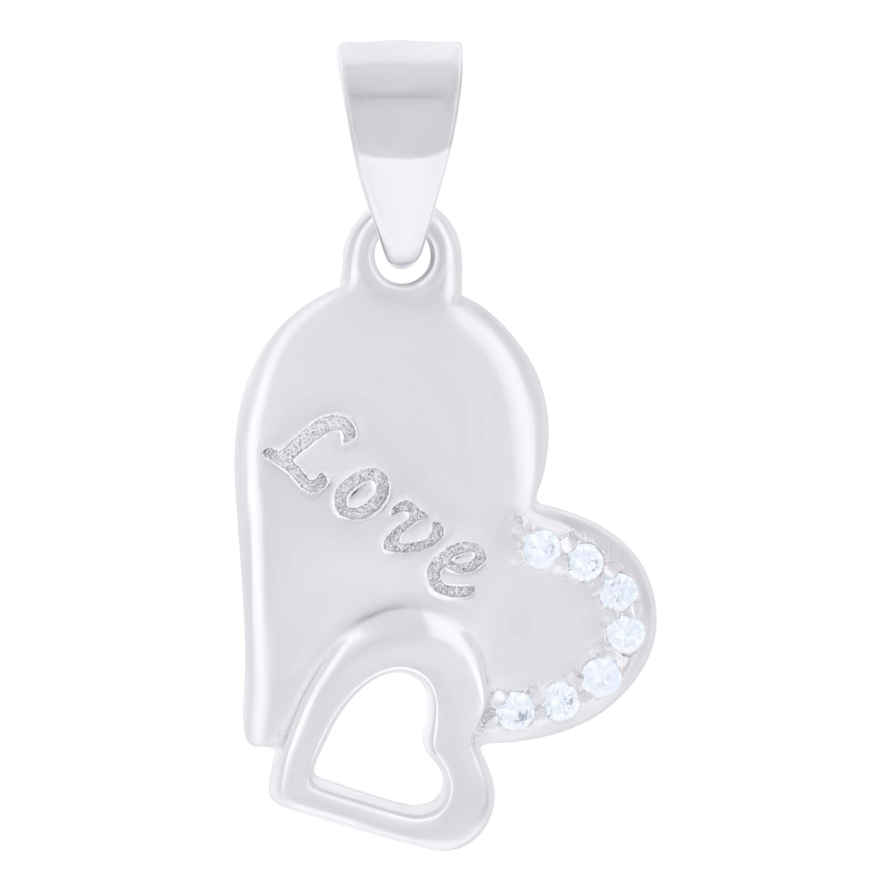 925 Sterling Silver Womens Cubic-Zirconia Love Heart Charm Pendant