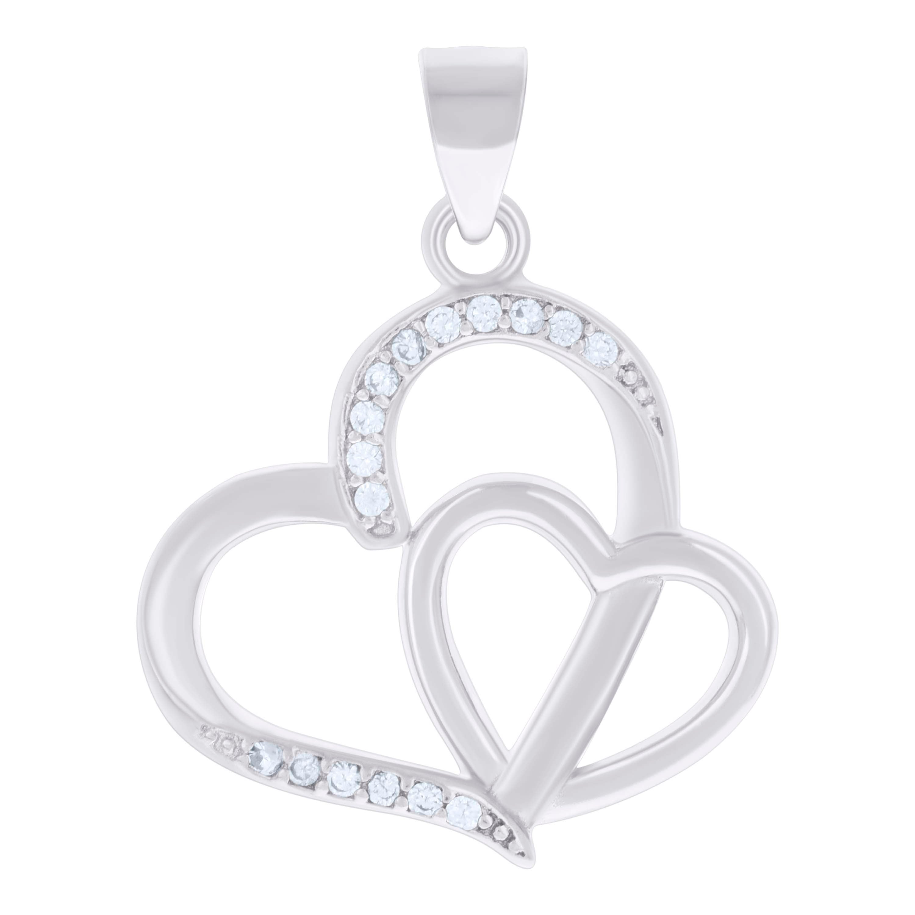 925 Sterling Silver Womens Cubic-Zirconia Double Heart Charm Pendant