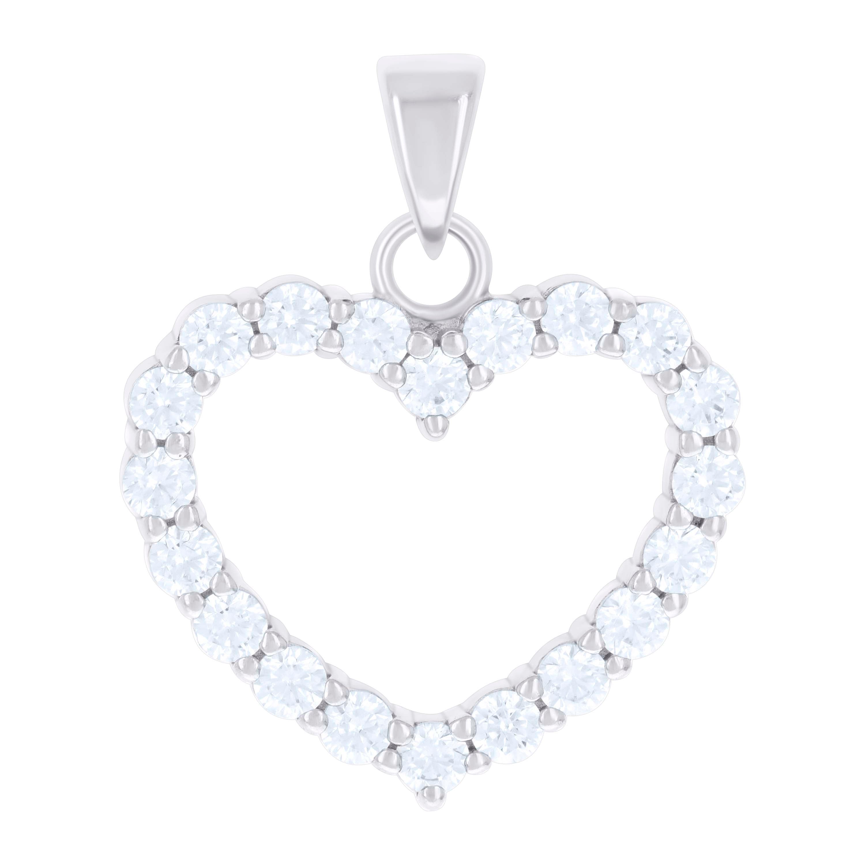 925 Sterling Silver Womens Cubic-Zirconia Heart Charm Pendant