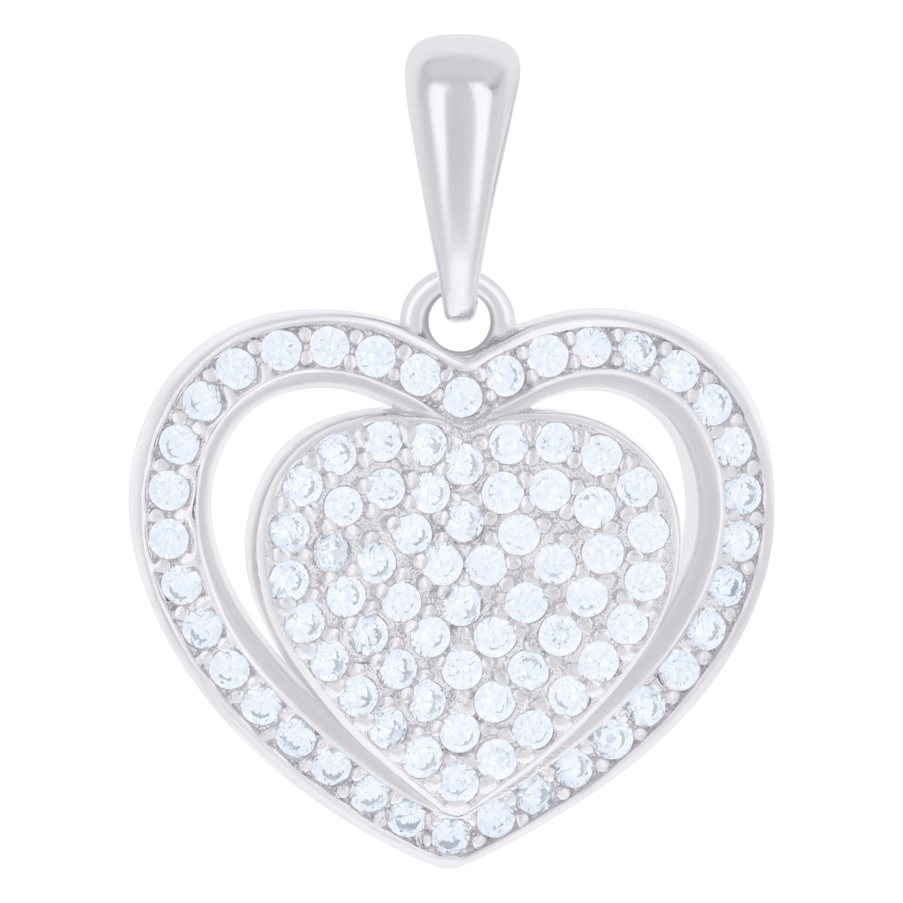925 Sterling Silver Womens Cubic-Zirconia Heart Charm Pendant