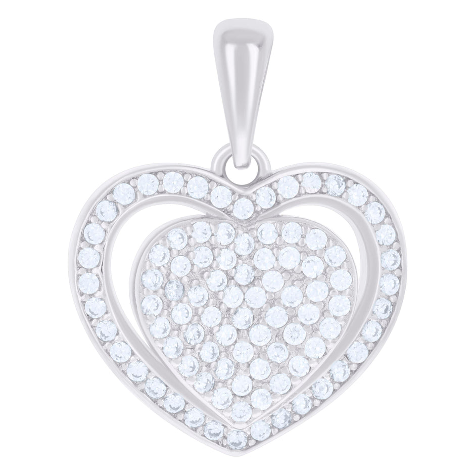 925 Sterling Silver Womens Cubic-Zirconia Heart Charm Pendant