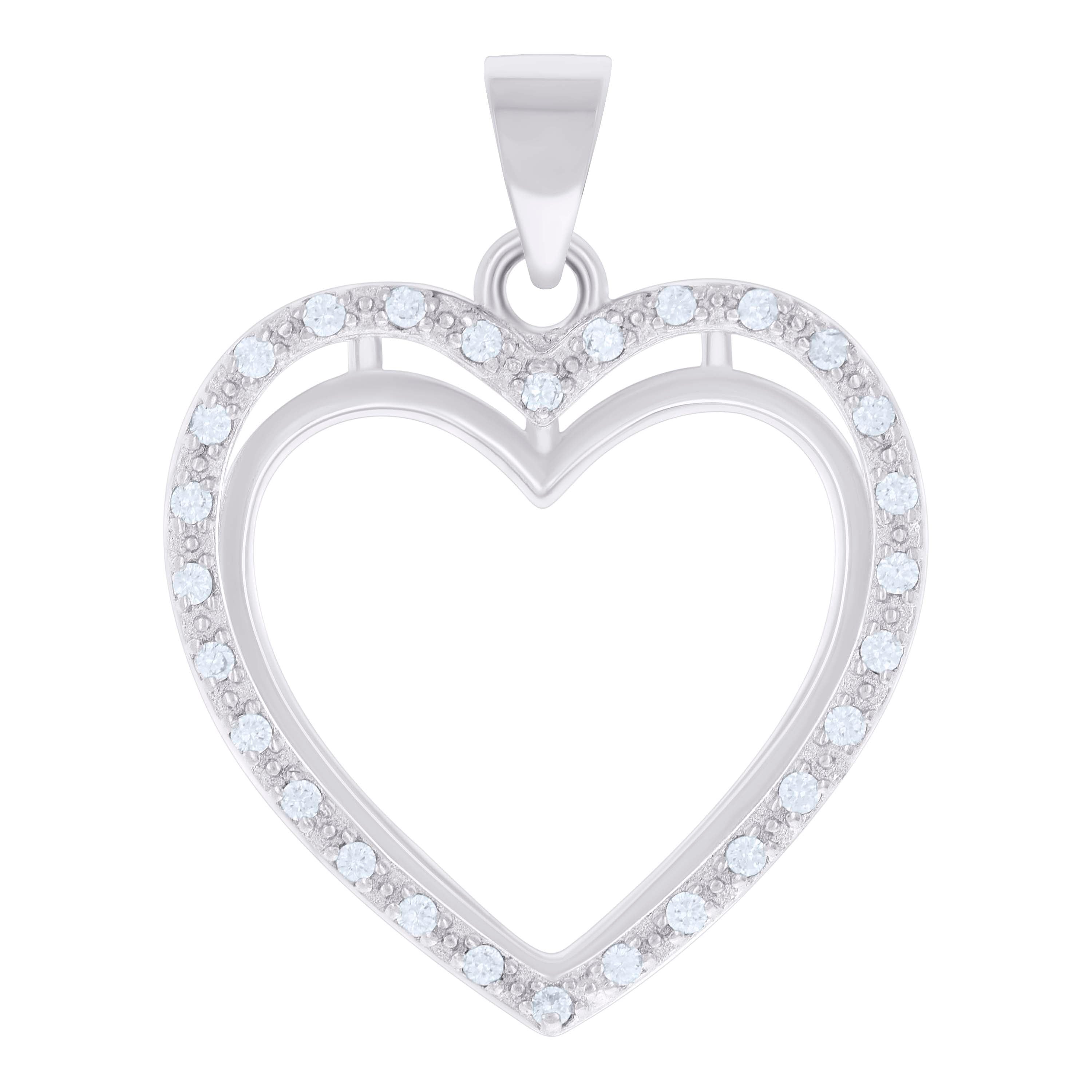 925 Sterling Silver Womens Cubic-Zirconia Heart Charm Pendant