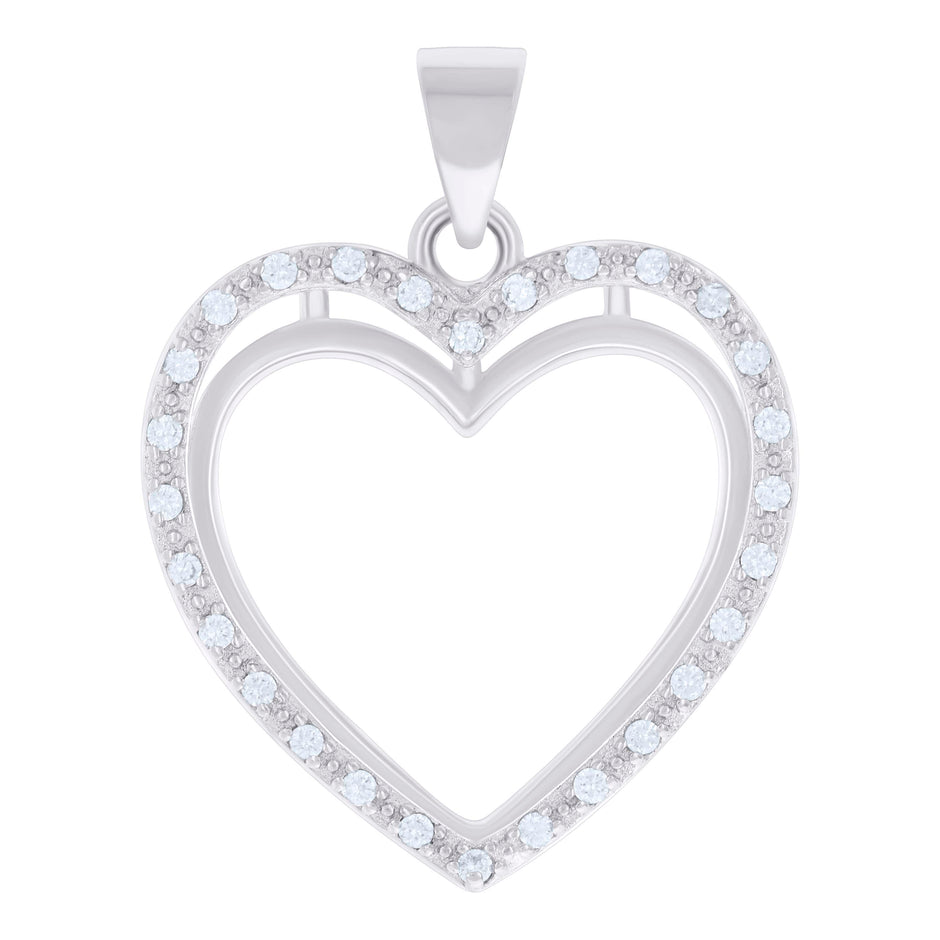 925 Sterling Silver Womens Cubic-Zirconia Heart Charm Pendant