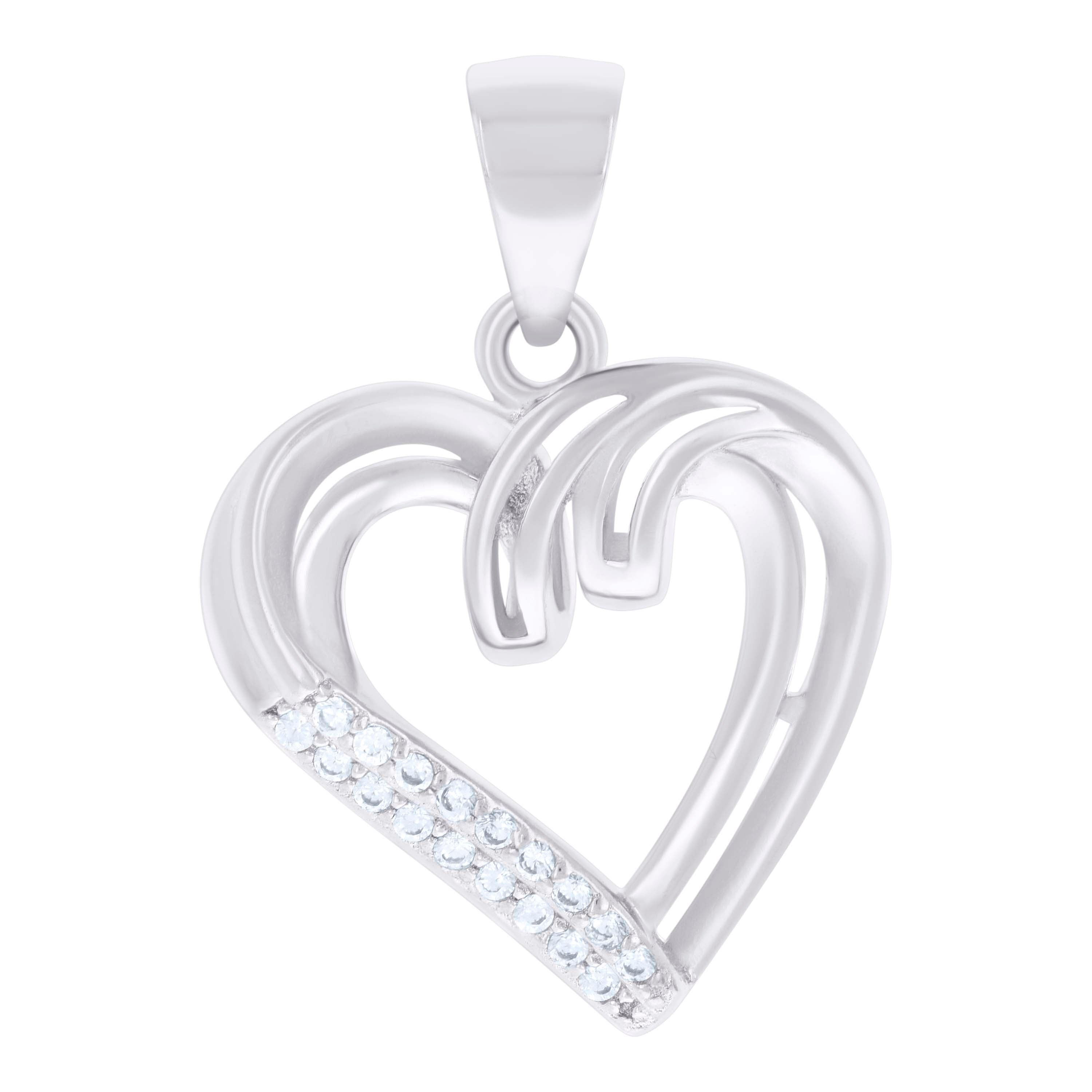 925 Sterling Silver Womens Cubic-Zirconia Heart Charm Pendant