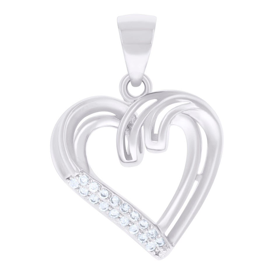 925 Sterling Silver Womens Cubic-Zirconia Heart Charm Pendant