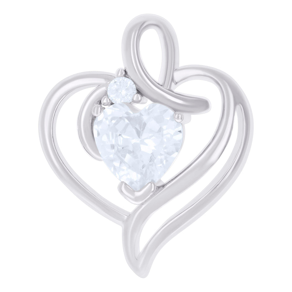 925 Sterling Silver Womens Heart Round Cubic-Zirconia Heart Charm Pendant