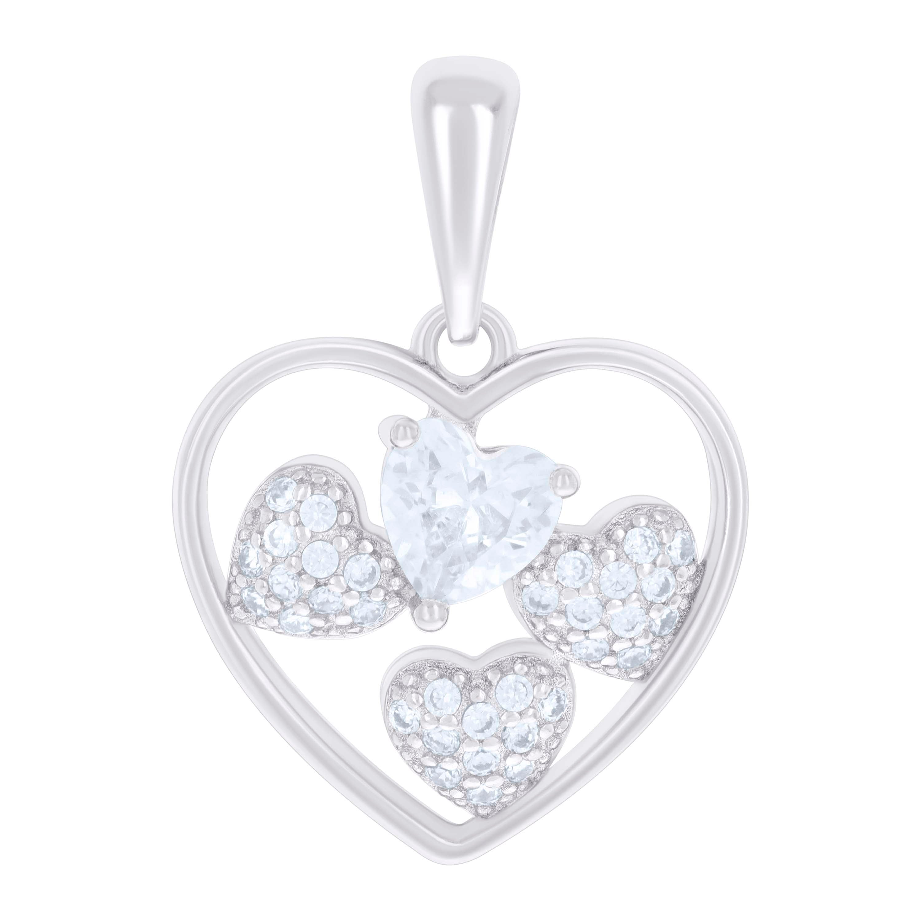925 Sterling Silver Womens Heart Round Cubic-Zirconia Hearts In Heart Charm Pendant