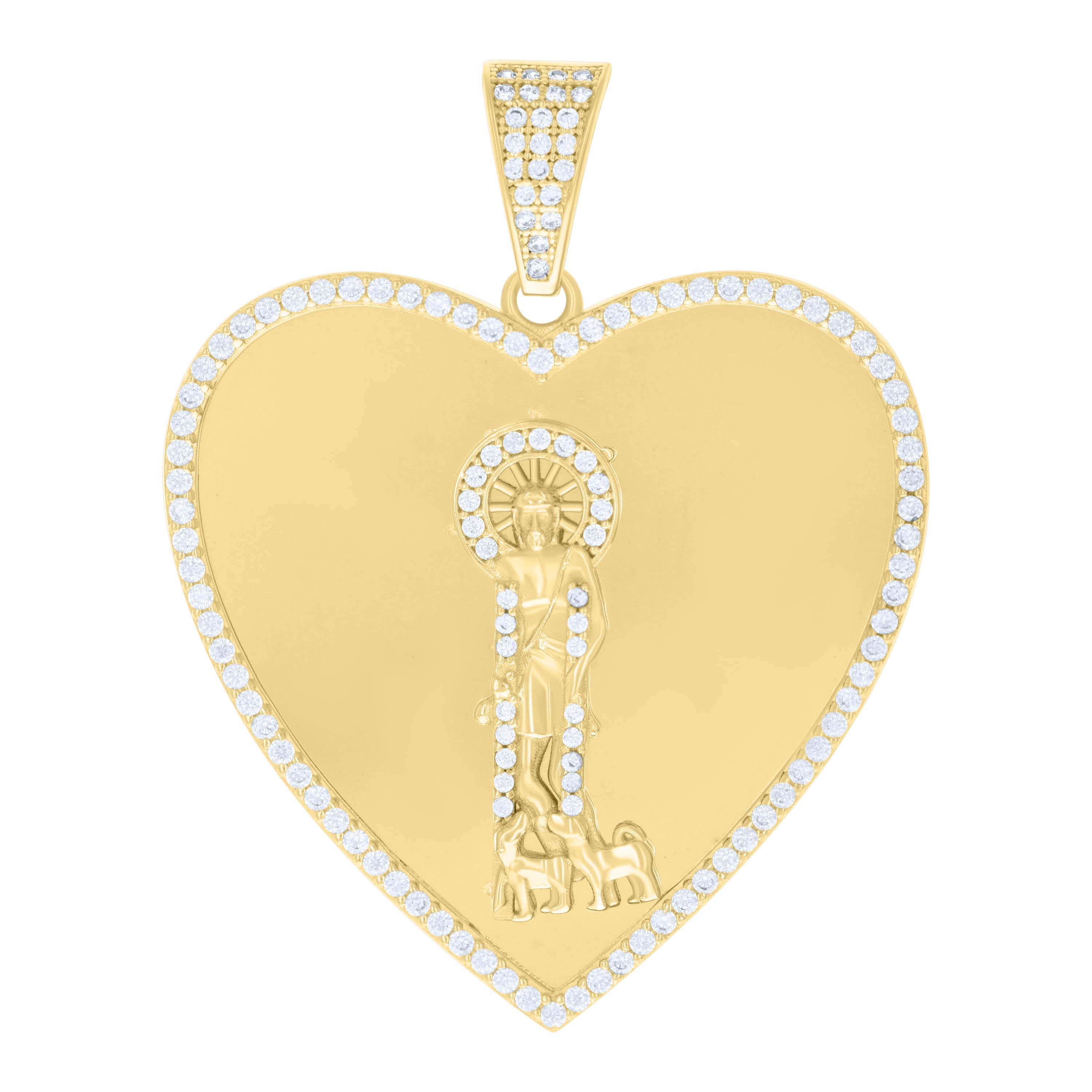 10kt Yellow Gold Mens Cubic-Zirconia St. Jude Religious Heart Charm Pendant