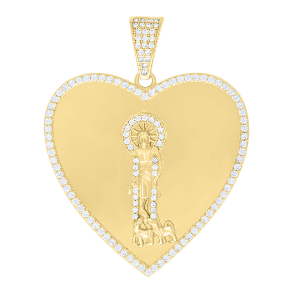 10kt Yellow Gold Mens Cubic-Zirconia St. Jude Religious Heart Charm Pendant