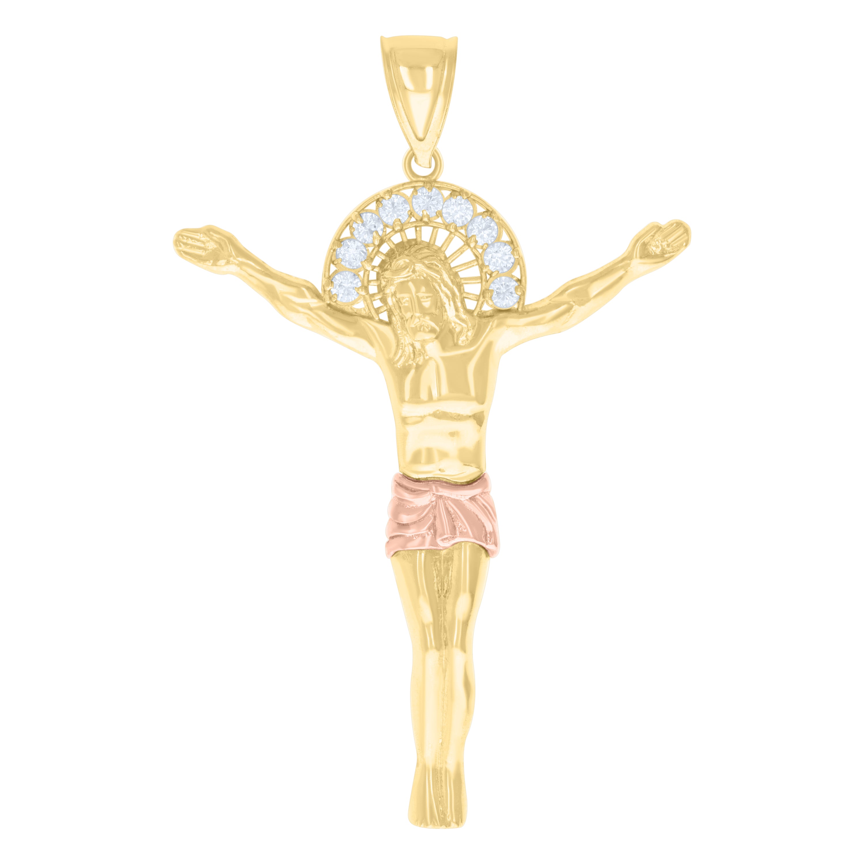 10kt Two-tone Gold Mens Cubic-Zirconia Jesus Christ Body Religious Charm Pendant