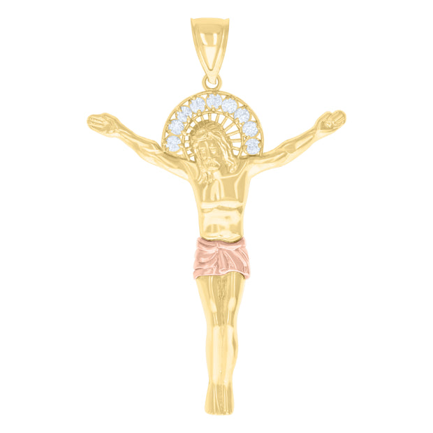 10kt Two-tone Gold Mens Cubic-Zirconia Jesus Christ Body Religious Charm Pendant