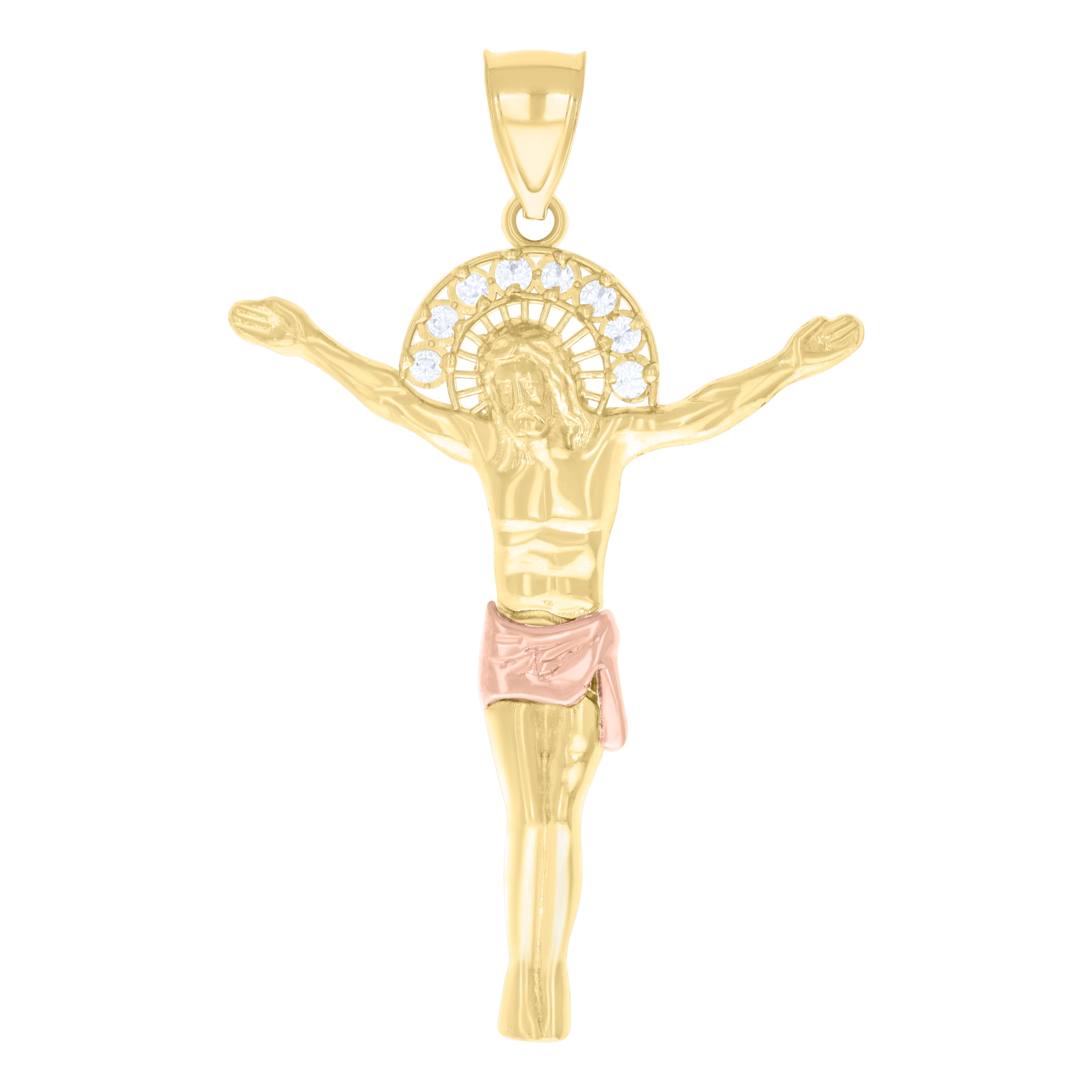 10kt Two-tone Gold Mens Cubic-Zirconia Jesus Christ Body Religious Charm Pendant