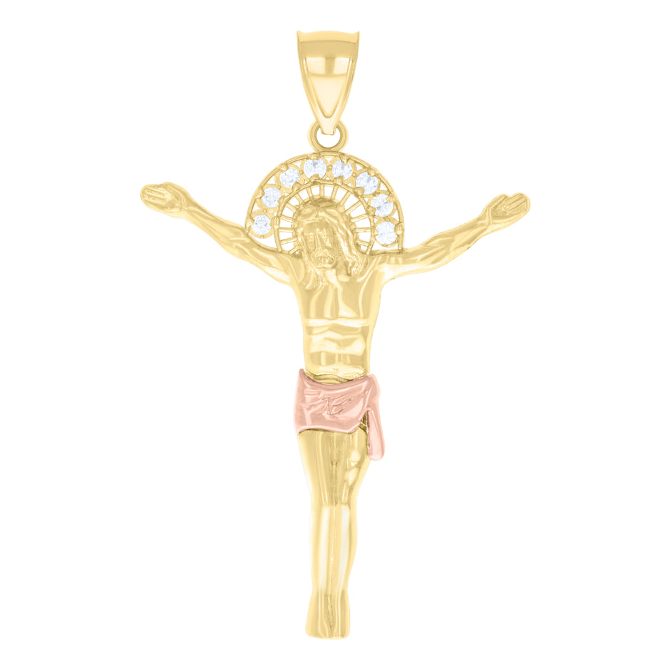 10kt Two-tone Gold Mens Cubic-Zirconia Jesus Christ Body Religious Charm Pendant