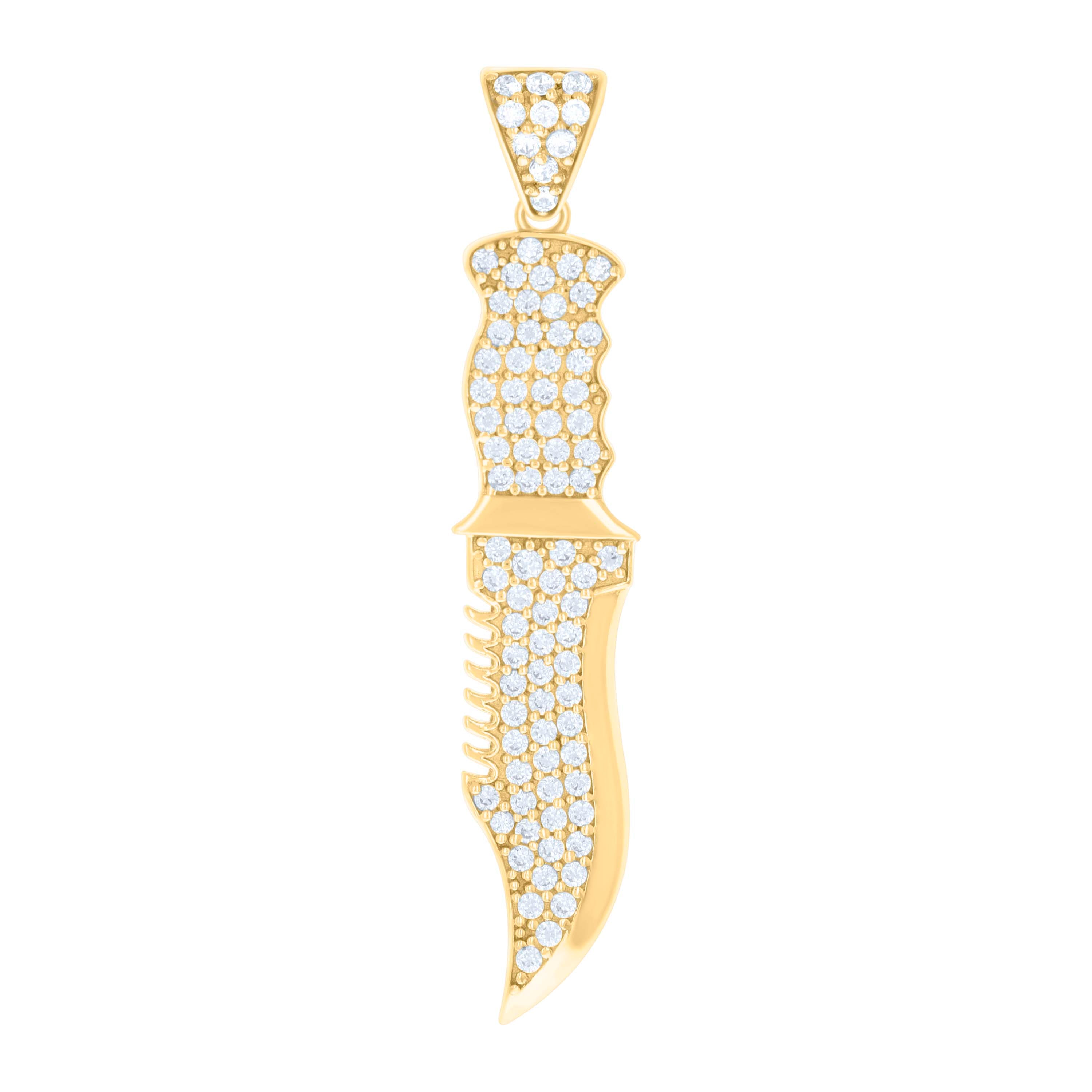 10kt Yellow Gold Mens Cubic-Zirconia Knife Tools Occupation Charm Pendant