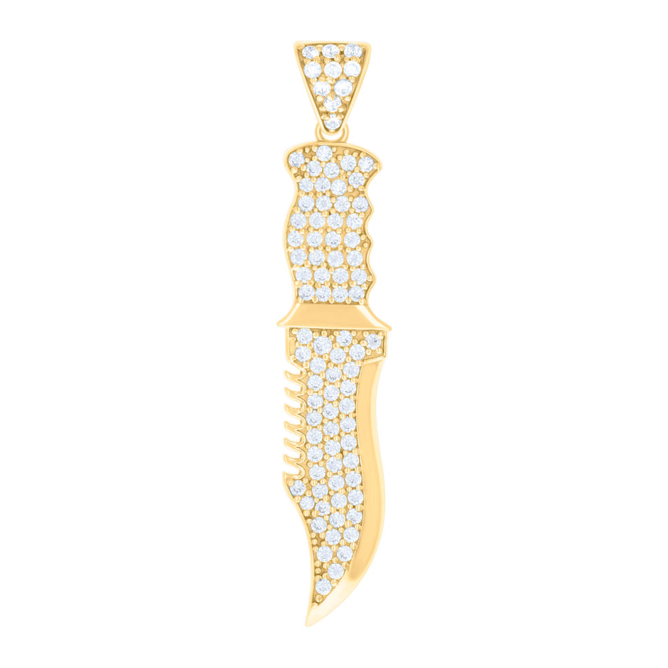 10kt Yellow Gold Mens Cubic-Zirconia Knife Tools Occupation Charm Pendant
