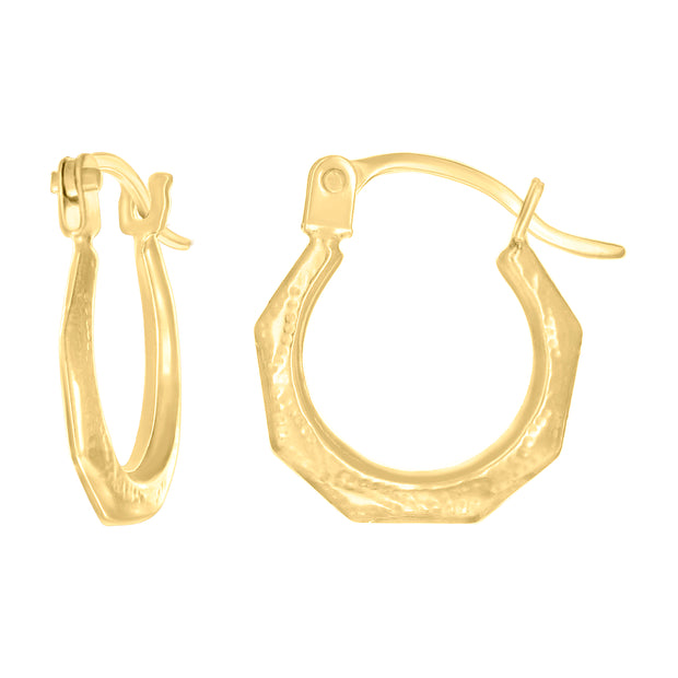 14kt Yellow Gold Womens Patterned Octagon Hoop Earrings