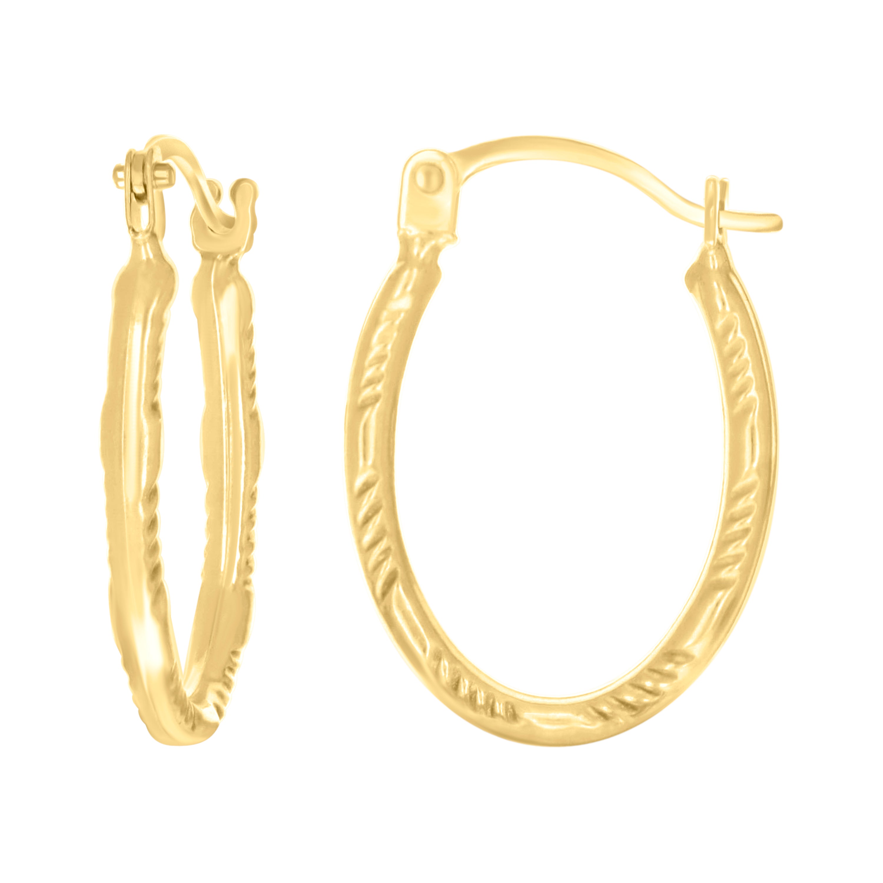 14kt Yellow Gold Womens Patterned Oval Hoop Earrings