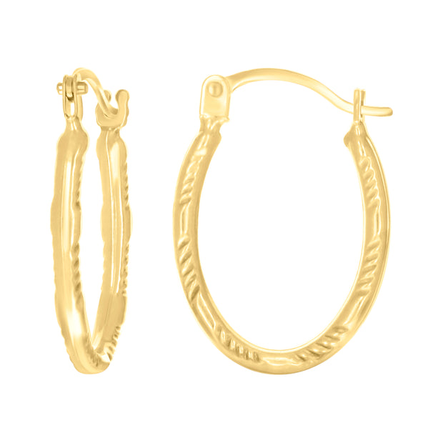 14kt Yellow Gold Womens Patterned Oval Hoop Earrings