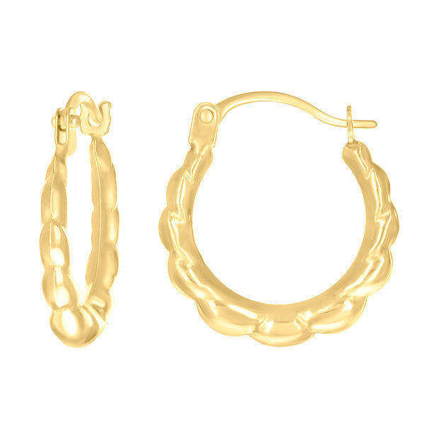 14kt Yellow Gold Womens Scalloped Fashion Hoop Earrings