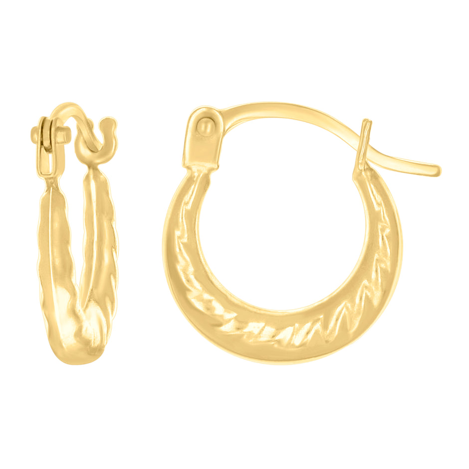 14kt Yellow Gold Womens Patterned Fashion Hoop Earrings