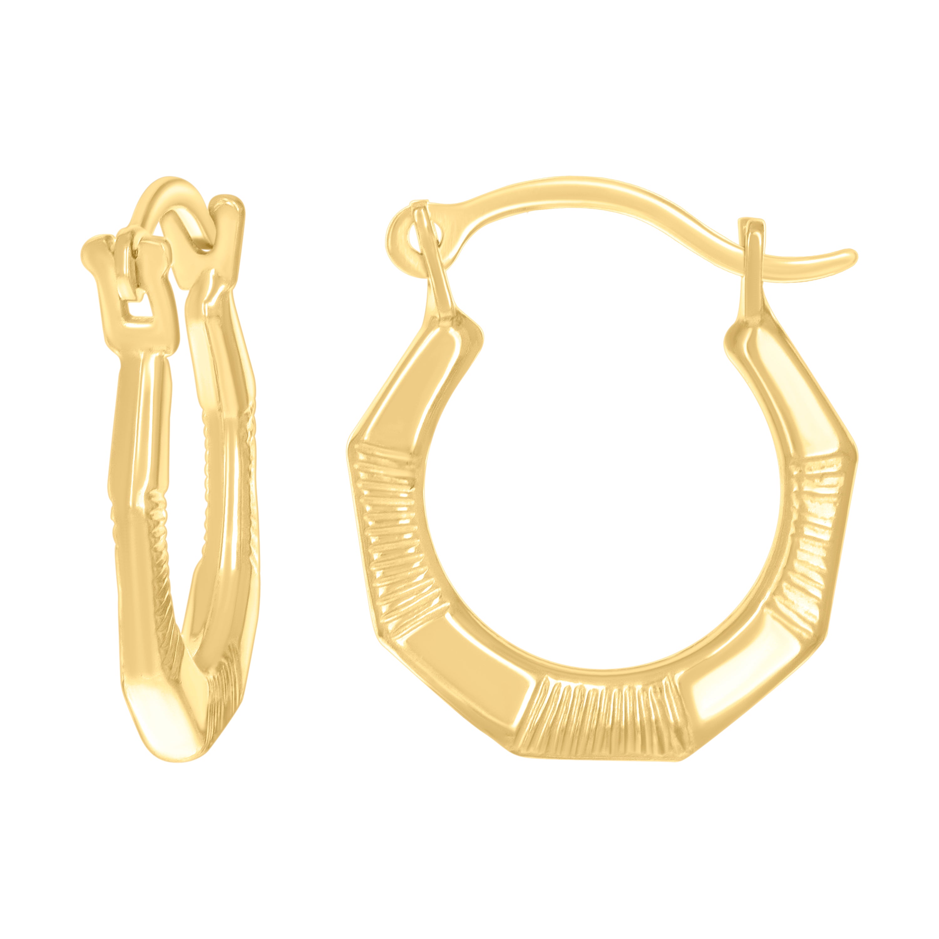 14kt Yellow Gold Womens Patterned Octagon Hoop Earrings