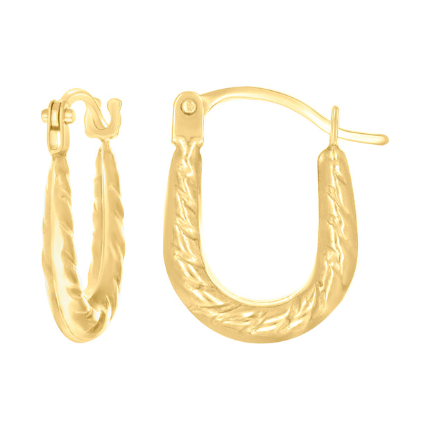 14kt Yellow Gold Womens Patterned U-Shaped Fashion Hoop Earrings