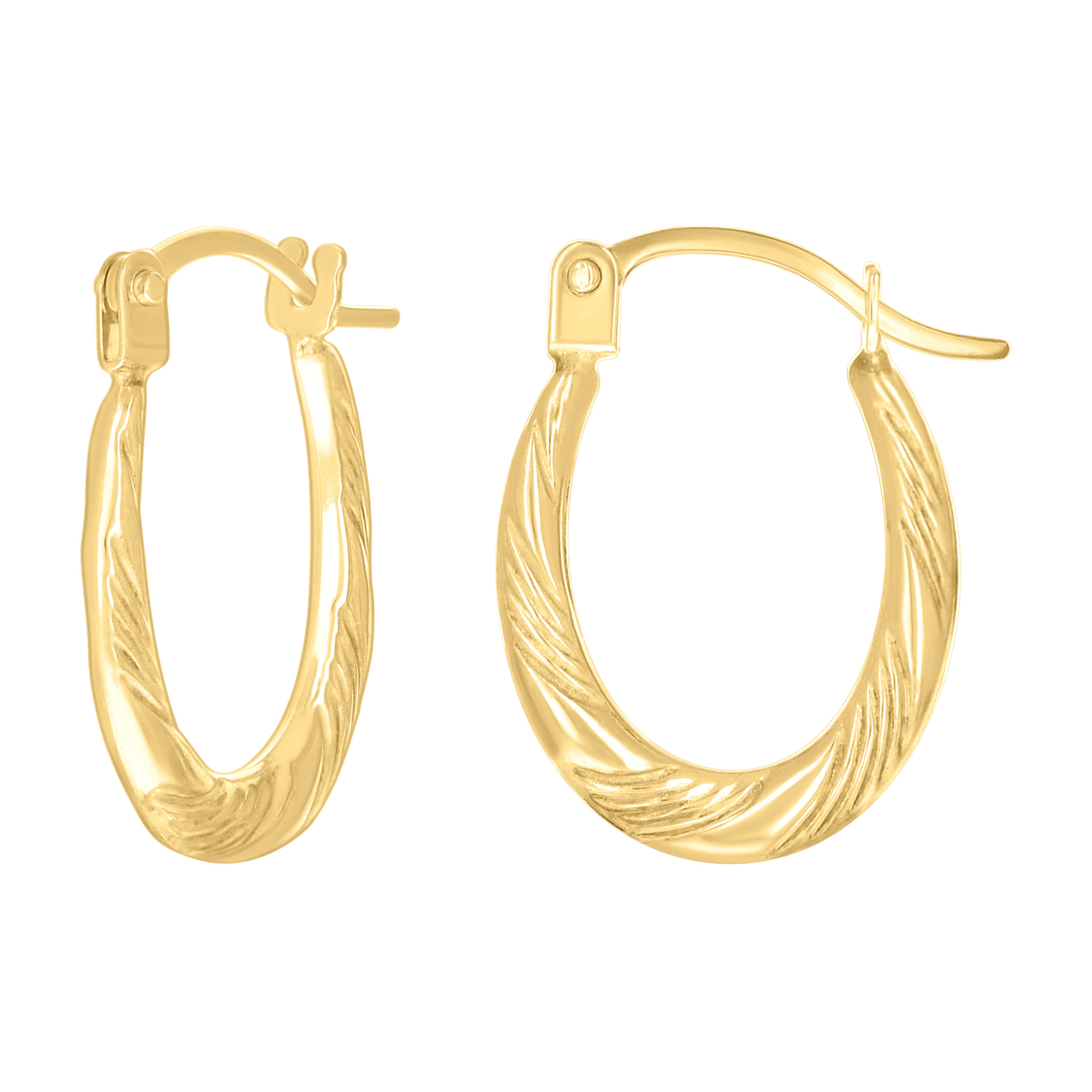 14kt Yellow Gold Womens Patterned Oval Hoop Earrings