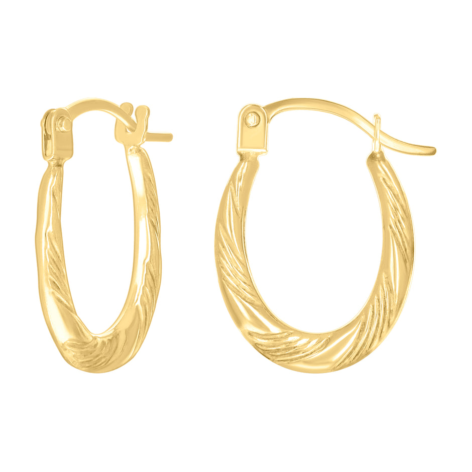 14kt Yellow Gold Womens Patterned Oval Hoop Earrings