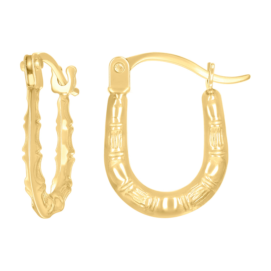 14kt Yellow Gold Womens Patterned U-Shaped Fashion Hoop Earrings