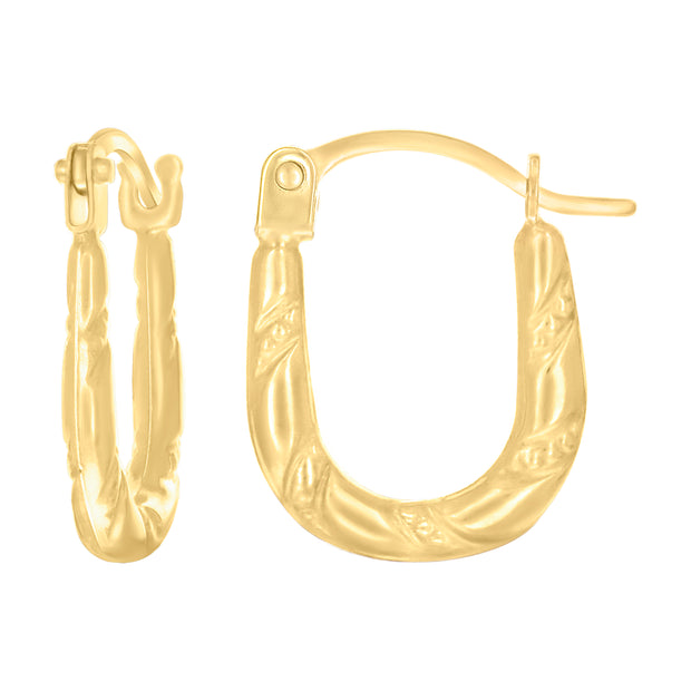 14kt Yellow Gold Womens Patterned U-Shaped Fashion Hoop Earrings