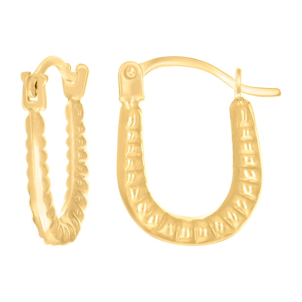 14kt Yellow Gold Womens Patterned U-Shaped Fashion Hoop Earrings