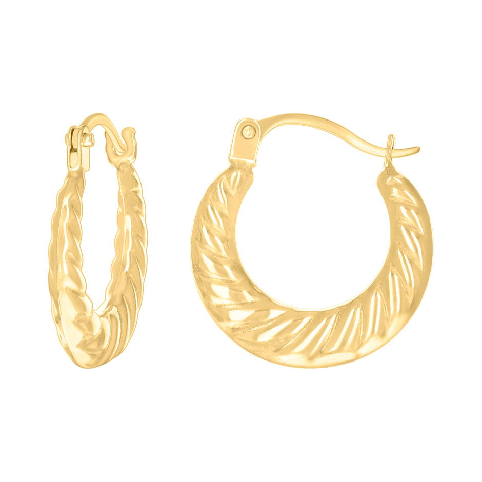 14kt Yellow Gold Womens Round Twisted Hoop Earrings