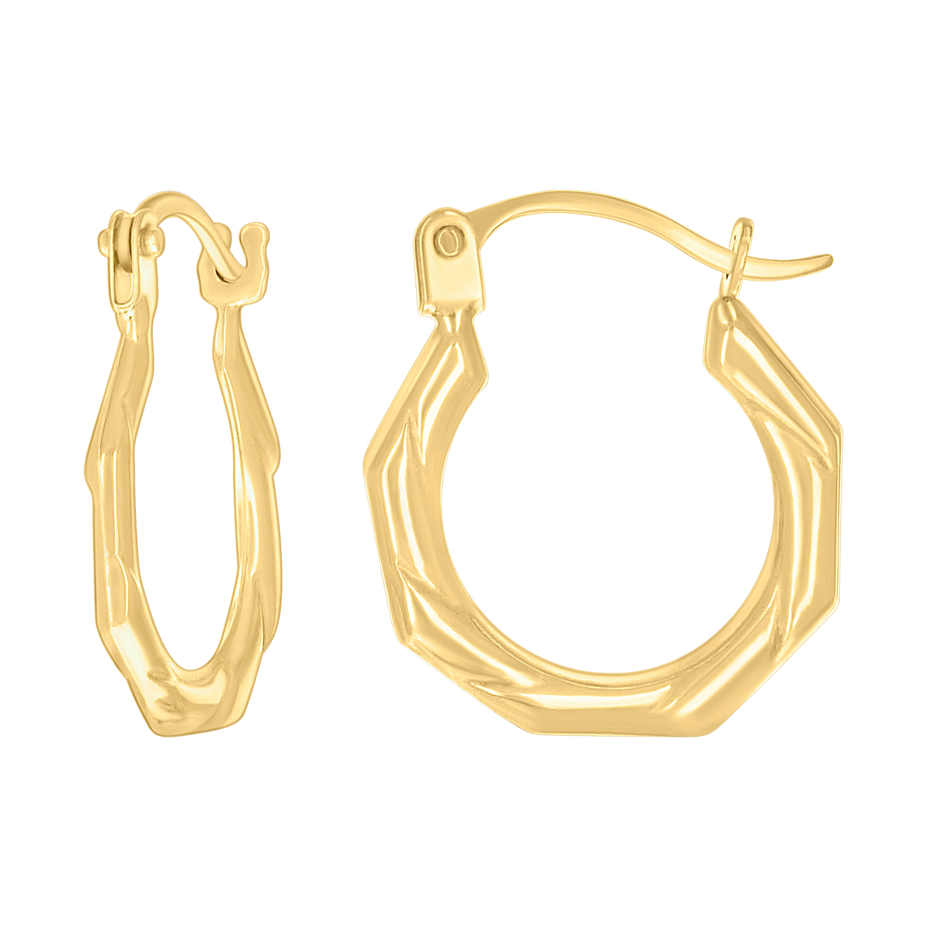 14kt Yellow Gold Womens Octagon Twisted Hoop Earrings
